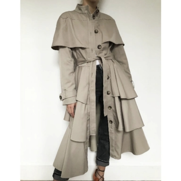 Osman Tiered Ruffle Trench Coat XS - Picture 11 of 15